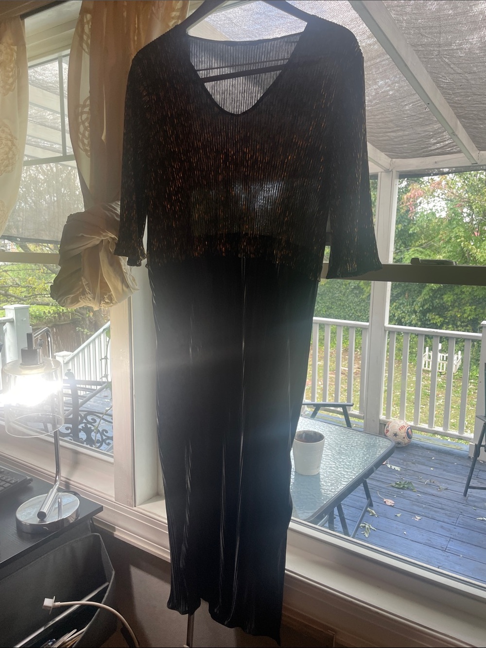 Black Long Sleeve Maxi Dress with Metallic Detail